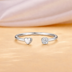 925 Sterling Silver Open Heart & Solitaire CZ Open Cuff Ring