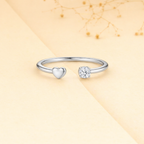 925 Sterling Silver Open Heart & Solitaire CZ Open Cuff Ring