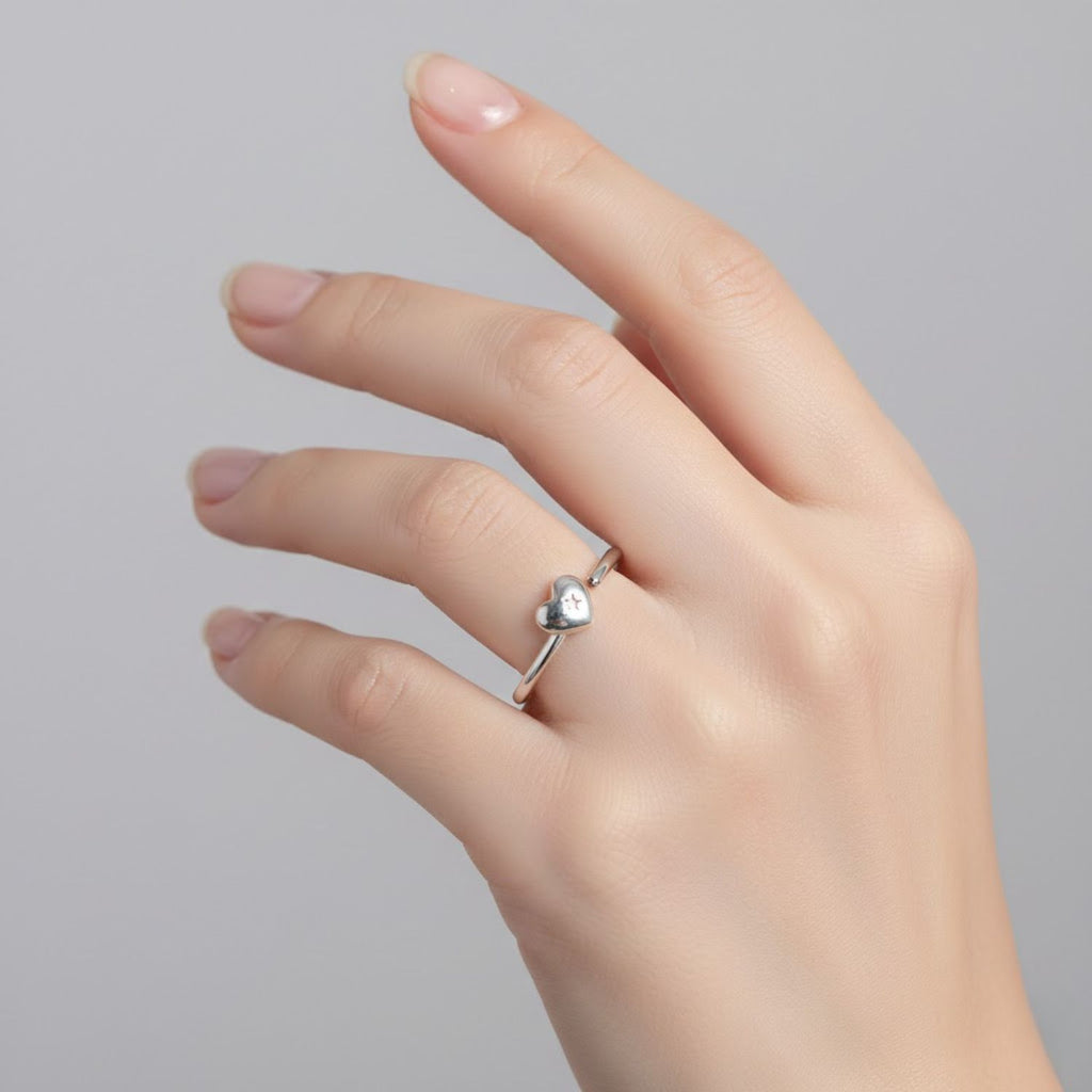 925 Sterling Silver Open Heart with Star Cutout Open Cuff Ring