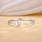 925 Sterling Silver Open Heart with Star Cutout Open Cuff Ring