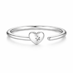 925 Sterling Silver Open Heart with Star Cutout Open Cuff Ring