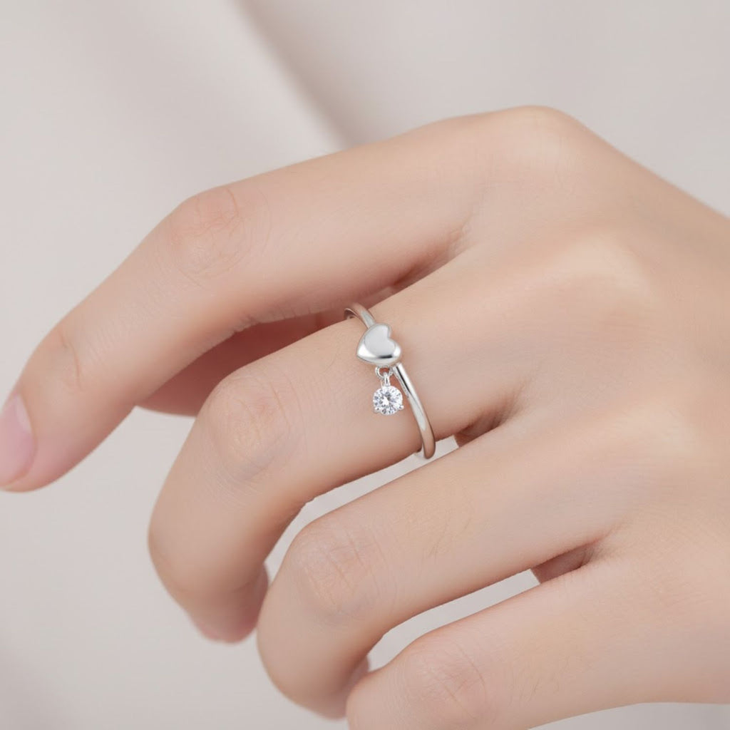 925 Sterling Silver Open Heart Charm Open Cuff Ring
