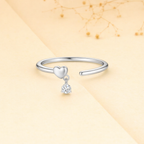 925 Sterling Silver Open Heart Charm Open Cuff Ring