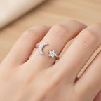 925 Sterling Silver Moon & Star Open Cuff Ring