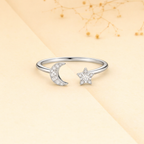 925 Sterling Silver Moon & Star Open Cuff Ring