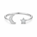 Pave CZ Moon and Star Open Cuff Ring – 925 Sterling Silver