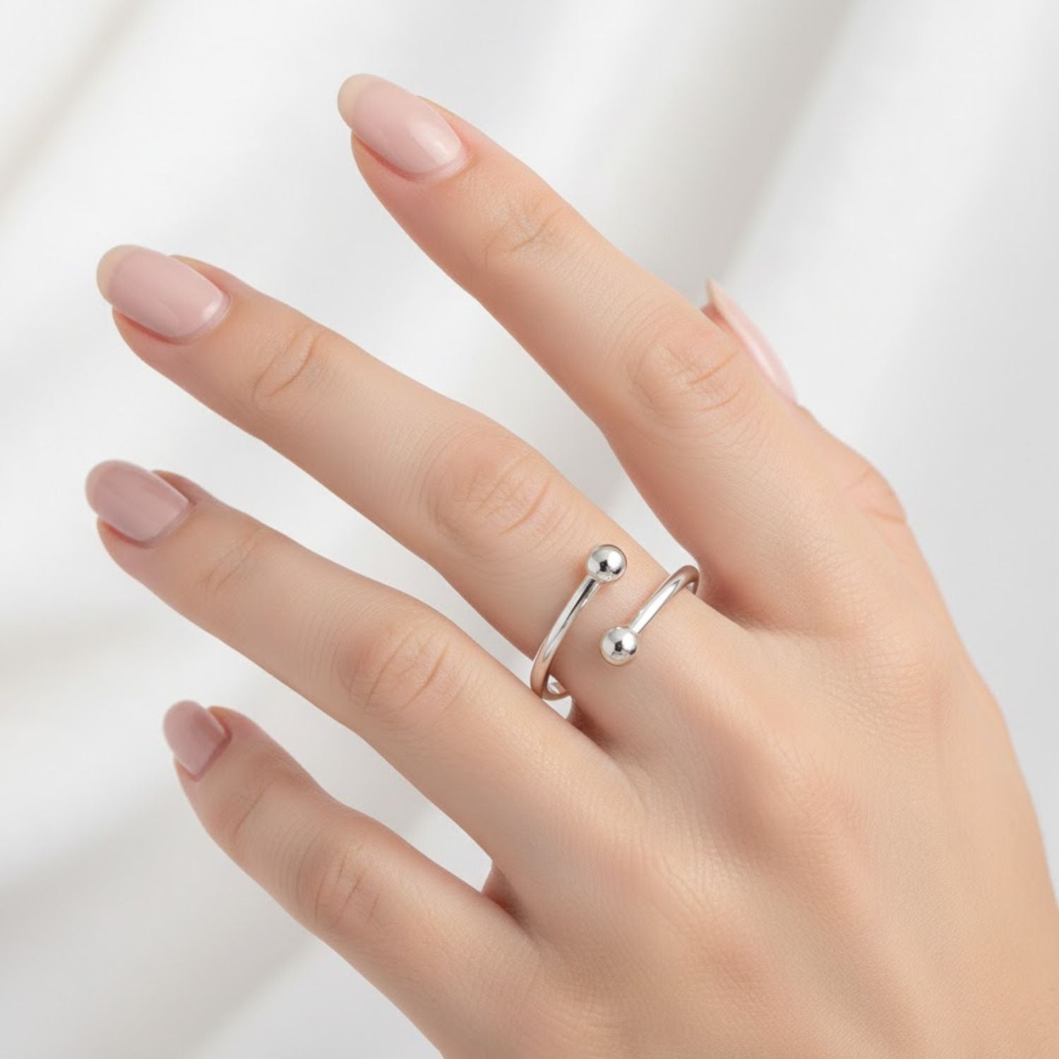 925 Sterling Silver Dual Ball Open Cuff Ring