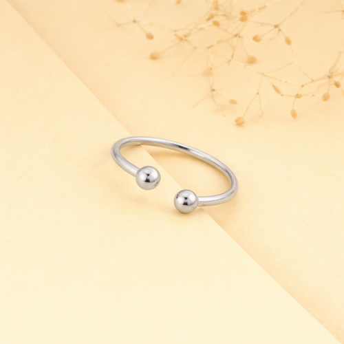 925 Sterling Silver Dual Ball Open Cuff Ring