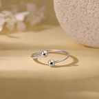 925 Sterling Silver Dual Ball Open Cuff Ring