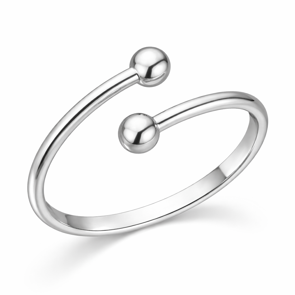925 Sterling Silver Dual Ball Open Cuff Ring