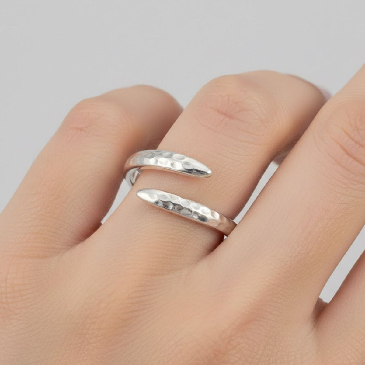 Hammered Texture Open Cuff Ring – 925 Sterling Silver