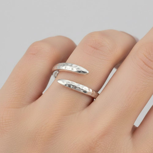 925 Sterling Silver Hammered Open Cuff Ring