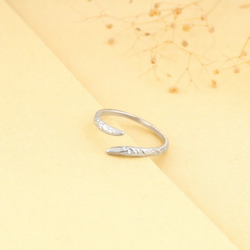 925 Sterling Silver Hammered Open Cuff Ring