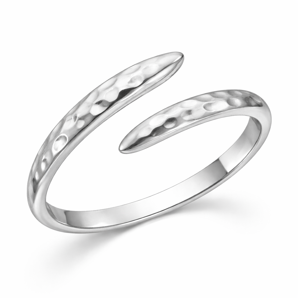 925 Sterling Silver Hammered Open Cuff Ring
