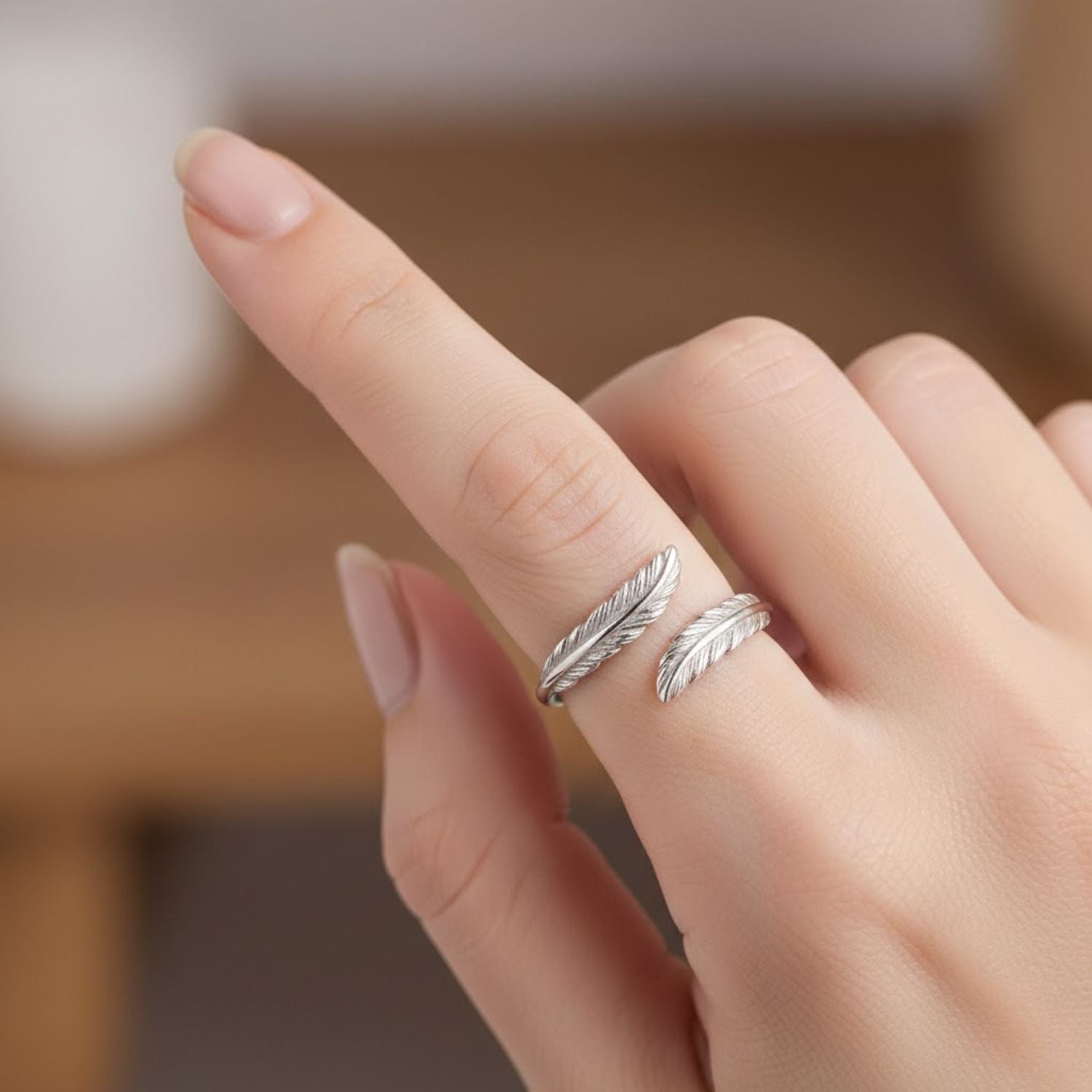 925 Sterling Silver Double Feather Adjustable Band Ring