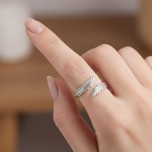 925 Sterling Silver Double Feather Adjustable Band Ring