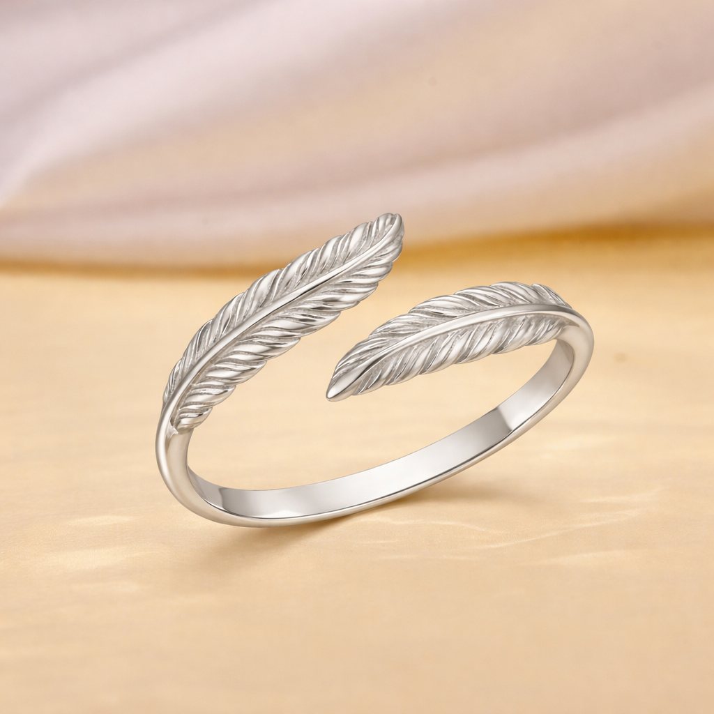 925 Sterling Silver Double Feather Adjustable Band Ring
