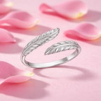 925 Sterling Silver Double Feather Adjustable Band Ring