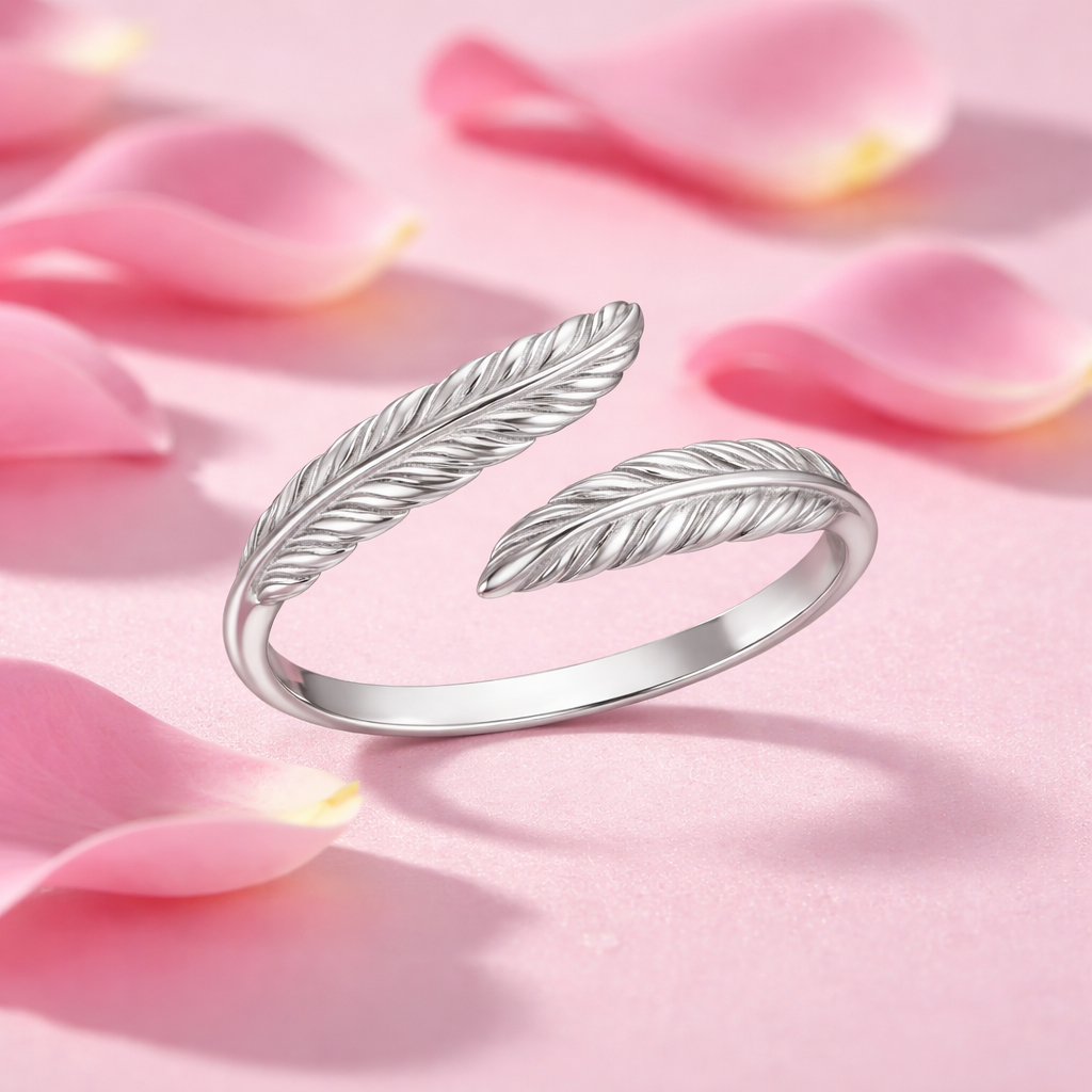 925 Sterling Silver Double Feather Adjustable Band Ring