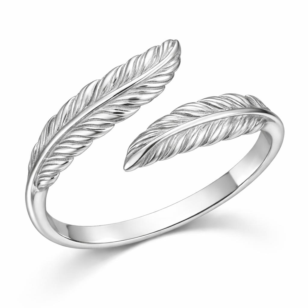 925 Sterling Silver Double Feather Adjustable Band Ring