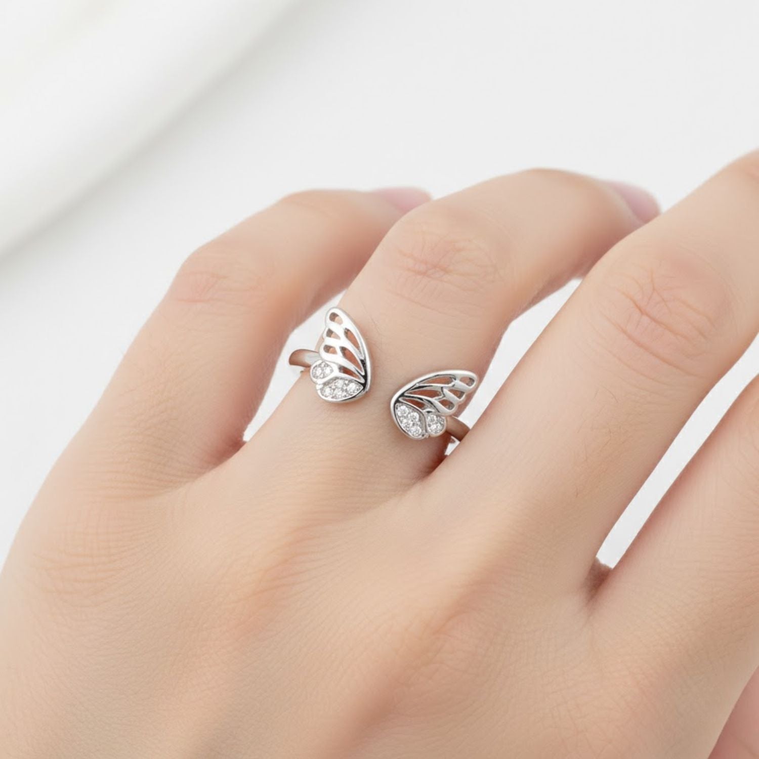 925 Sterling Silver Butterfly Wing Open Cuff Ring