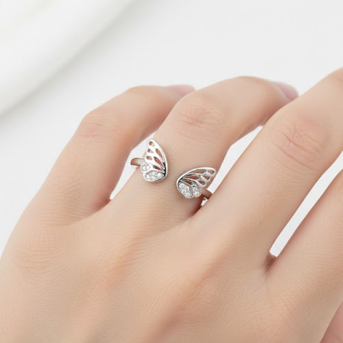 925 Sterling Silver Butterfly Wing Open Cuff Ring