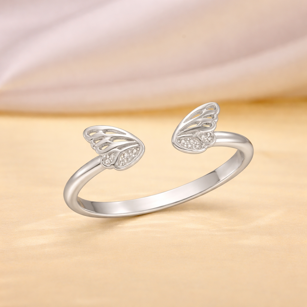 925 Sterling Silver Butterfly Wing Open Cuff Ring