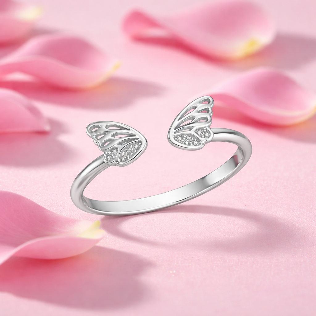 925 Sterling Silver Butterfly Wing Open Cuff Ring