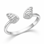 925 Sterling Silver Butterfly Wing Open Cuff Ring
