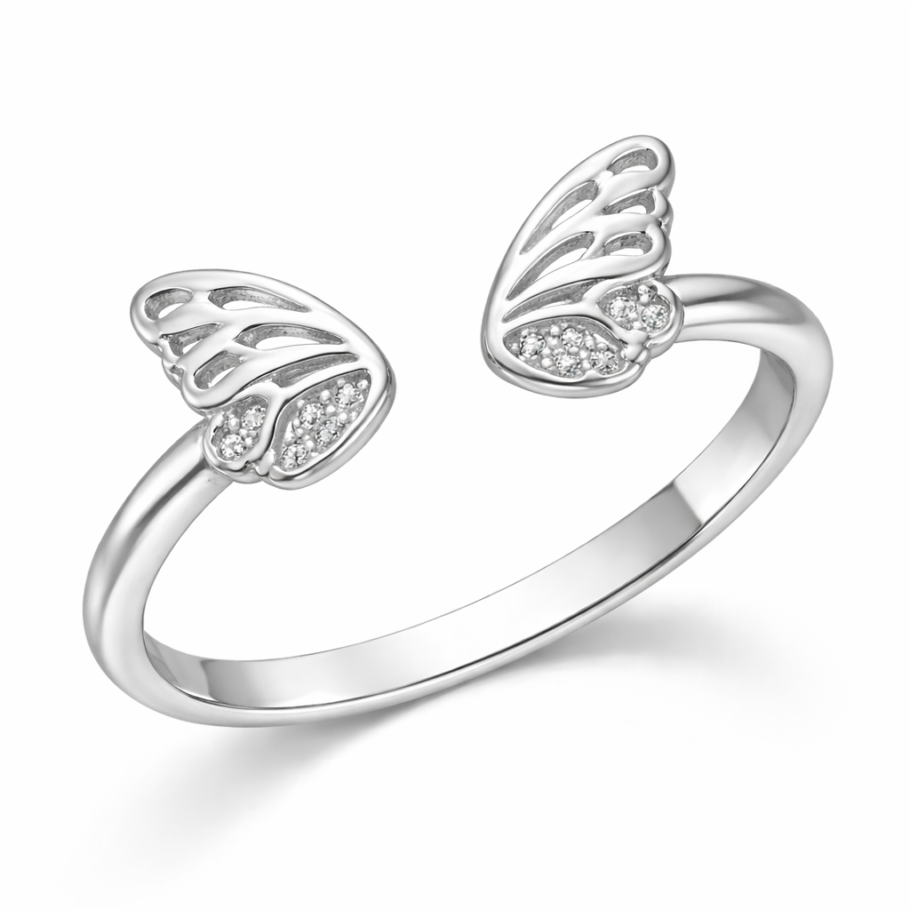 925 Sterling Silver Butterfly Wing Open Cuff Ring