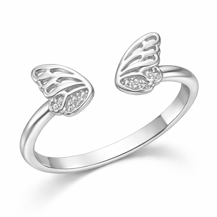 Butterfly Wings CZ Open Cuff Ring – 925 Sterling Silver