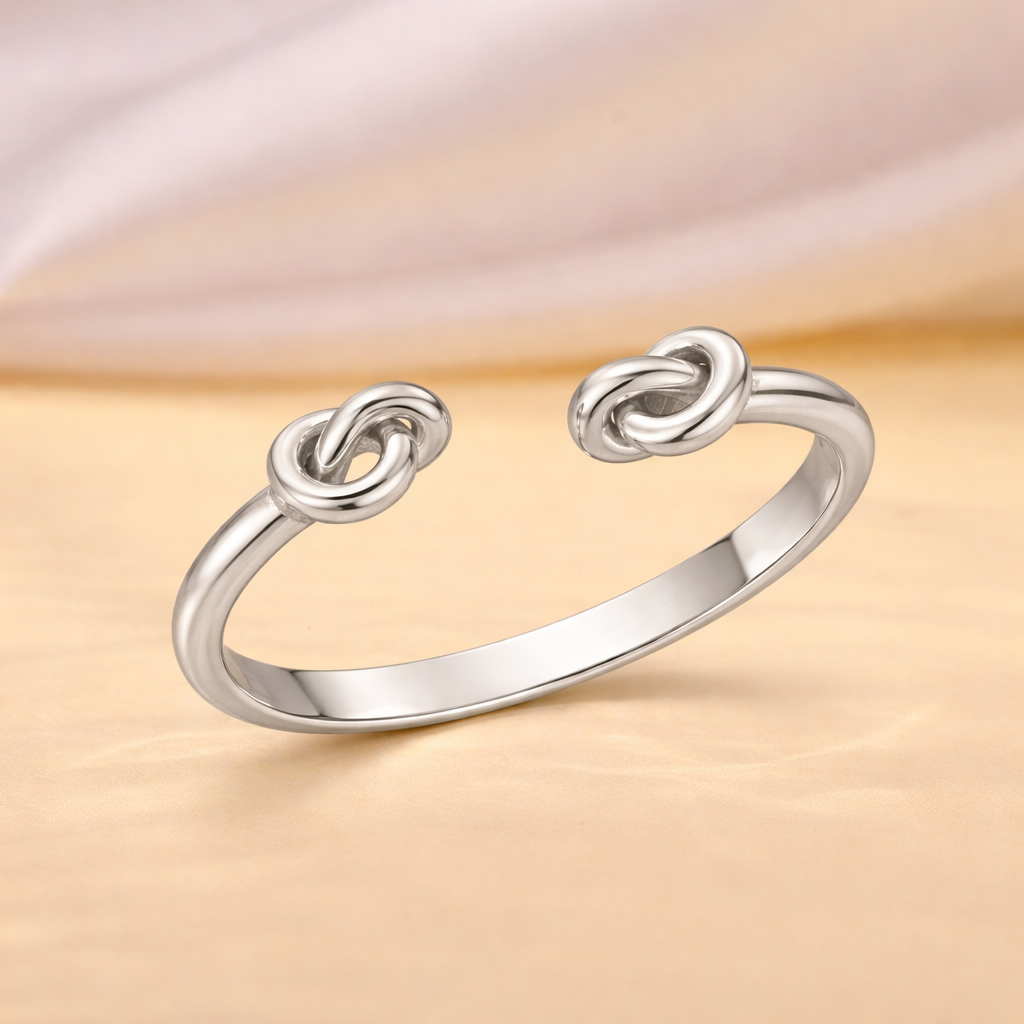925 Sterling Silver Double Knot Open Cuff Ring