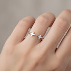925 Sterling Silver Minimal Double Cross Open Cuff Ring
