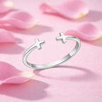 925 Sterling Silver Minimal Double Cross Open Cuff Ring