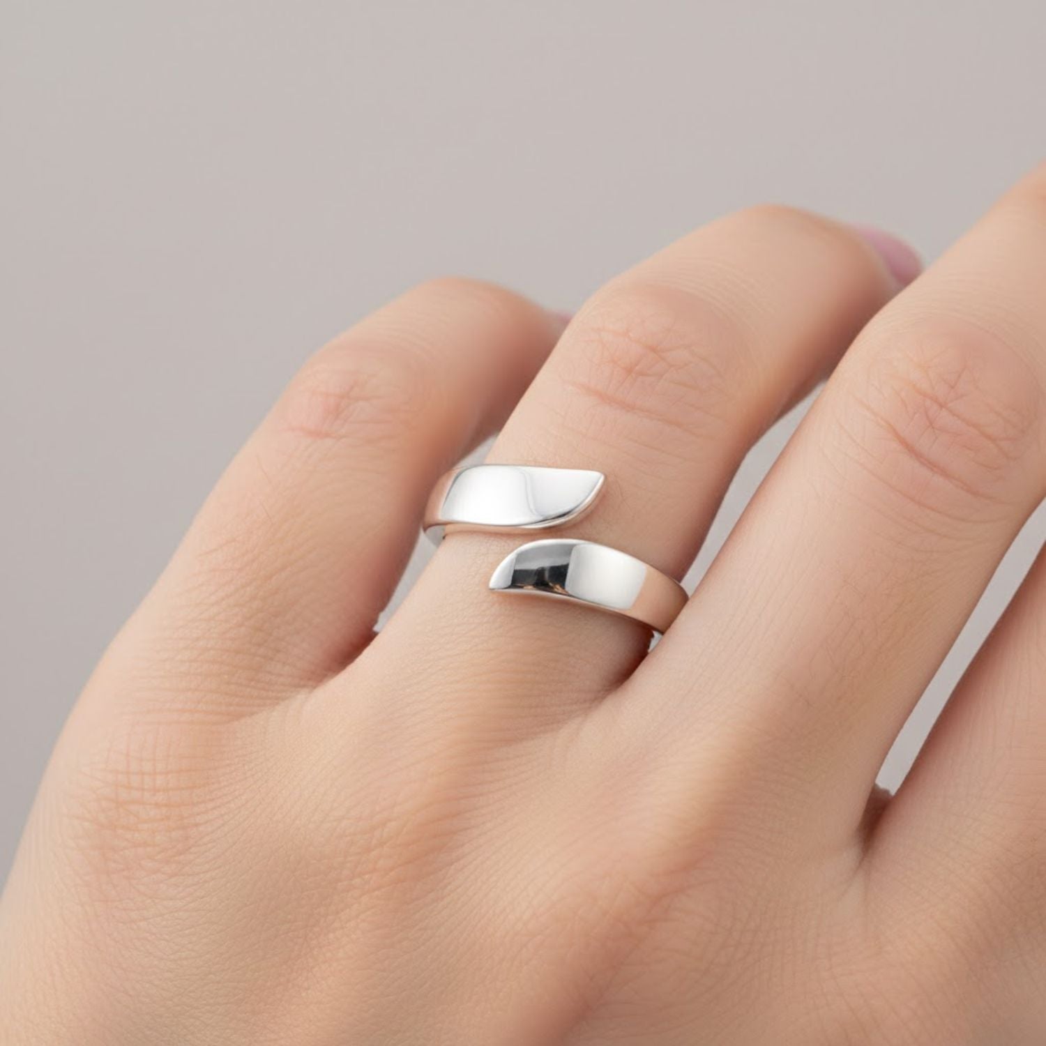 925 Sterling Silver Minimal Asymmetrical Open Cuff Ring