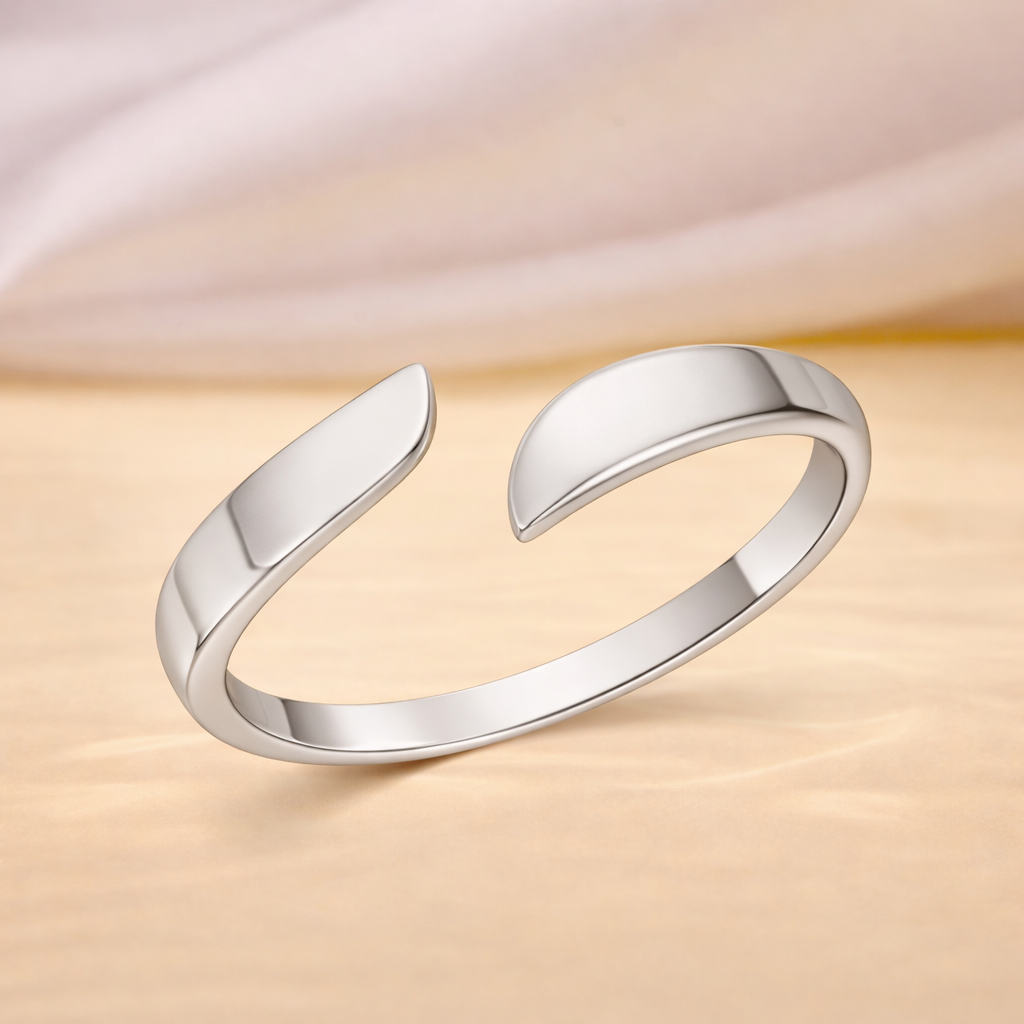925 Sterling Silver Minimal Asymmetrical Open Cuff Ring
