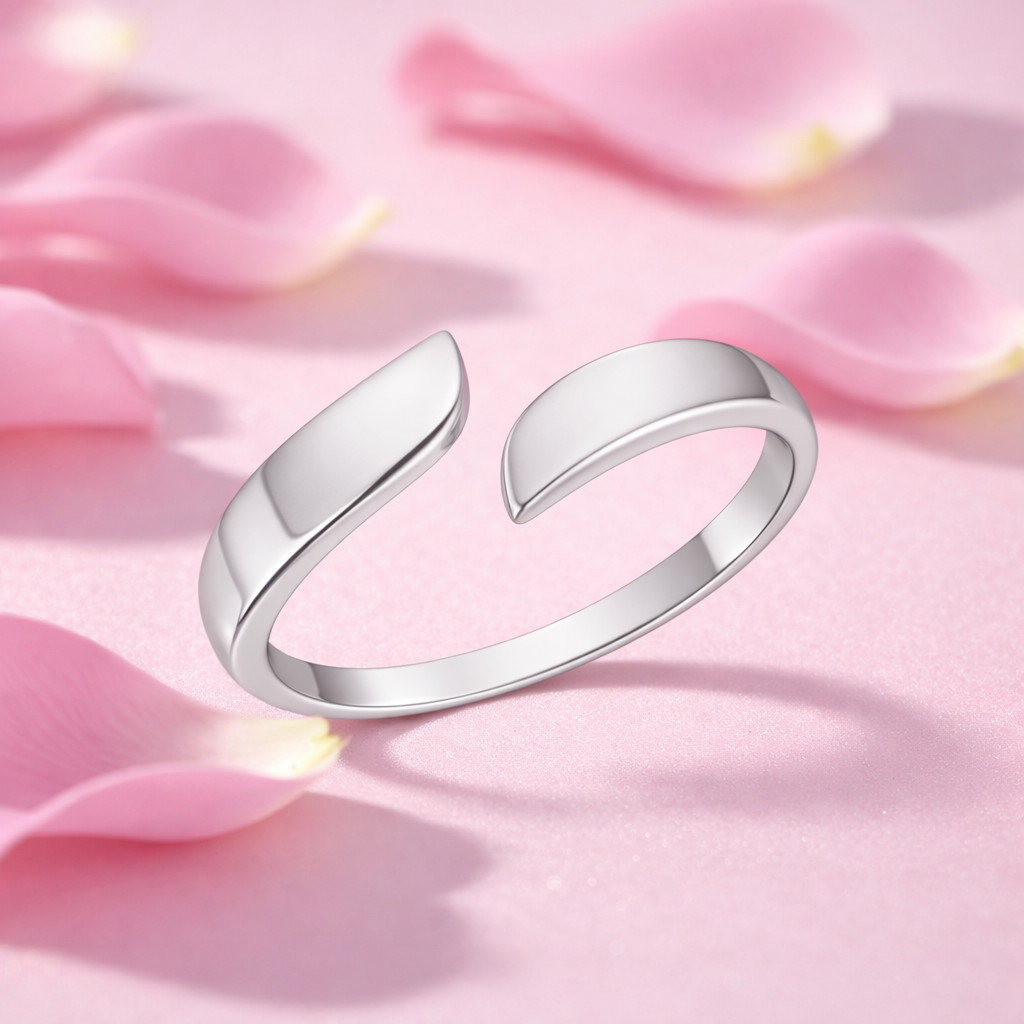 925 Sterling Silver Minimal Asymmetrical Open Cuff Ring