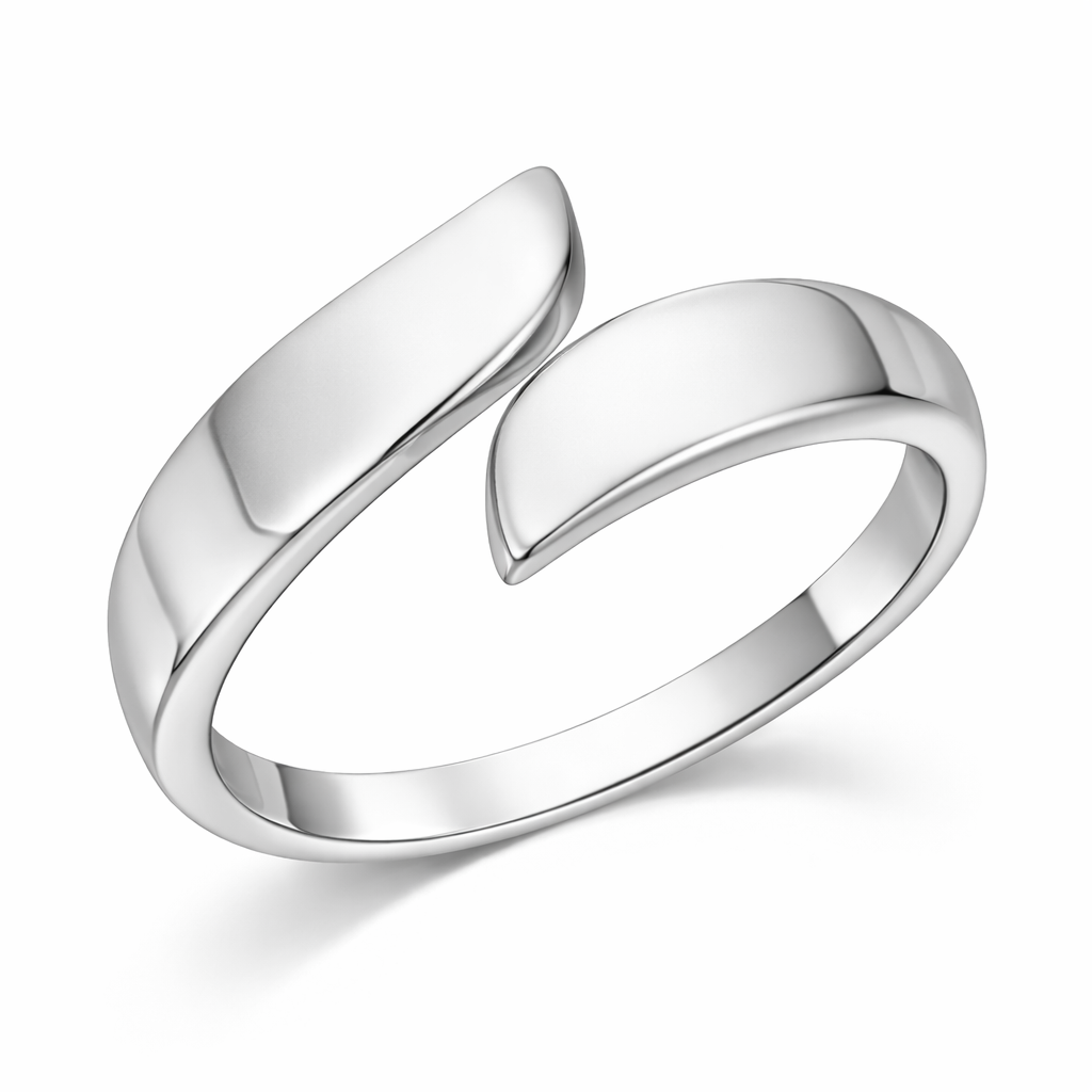 925 Sterling Silver Minimal Asymmetrical Open Cuff Ring