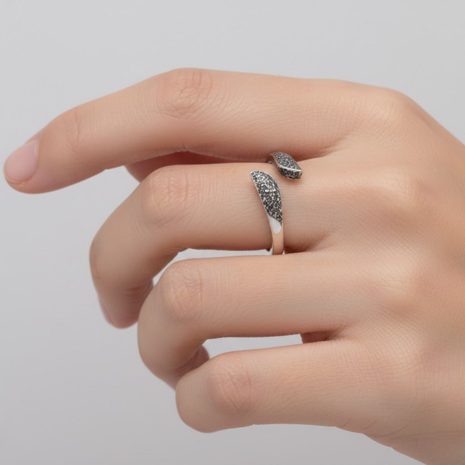 925 Sterling Silver Hammered Textured Open Cuff Ring
