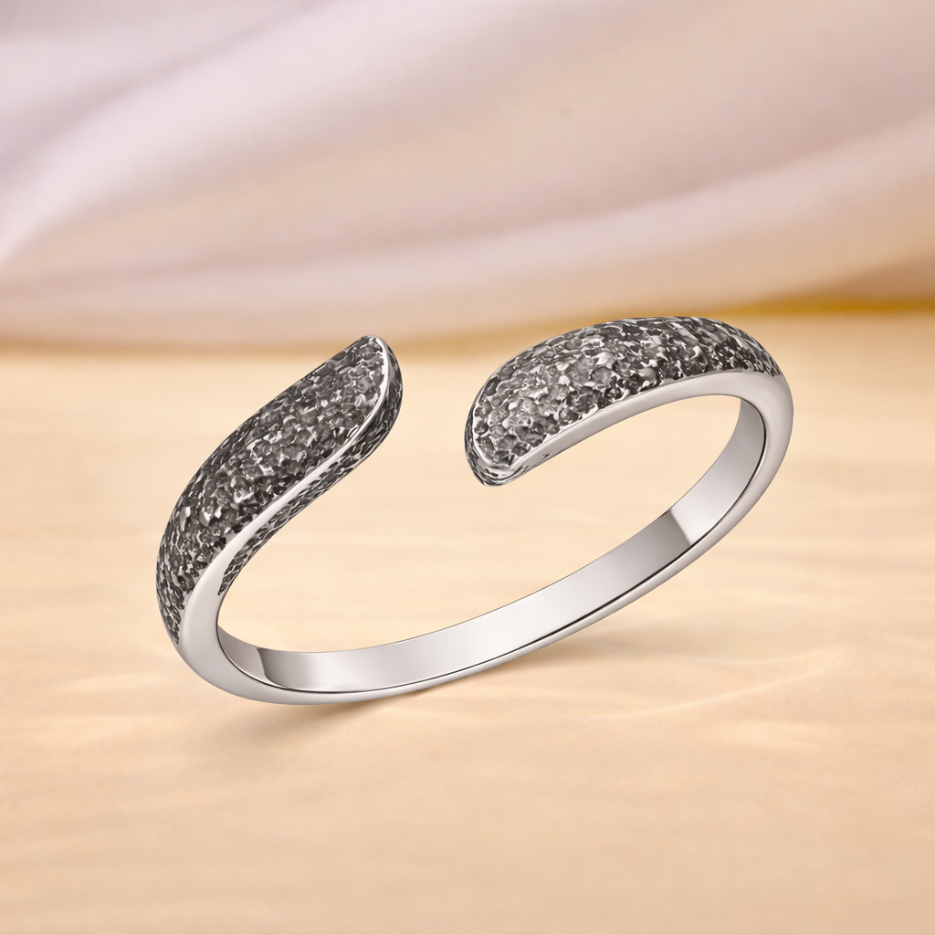 925 Sterling Silver Hammered Textured Open Cuff Ring