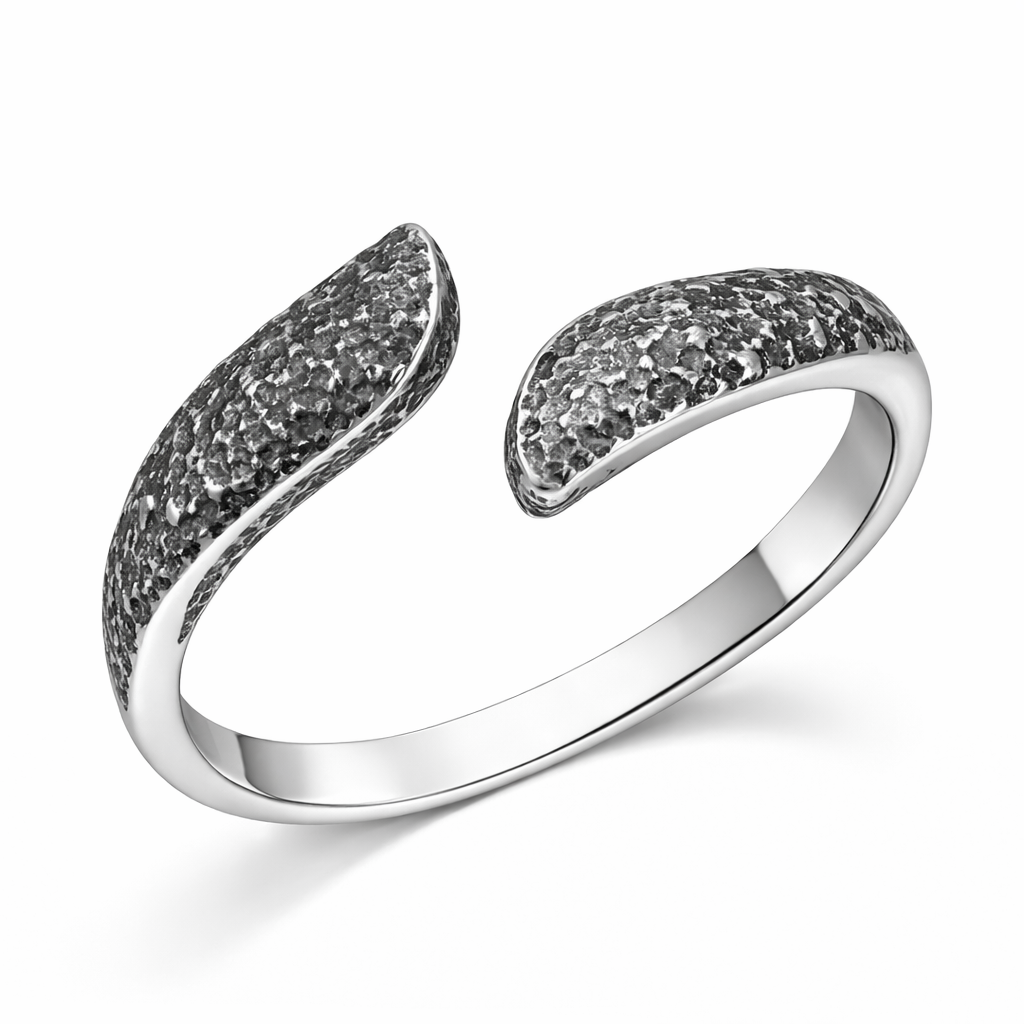 925 Sterling Silver Hammered Textured Open Cuff Ring