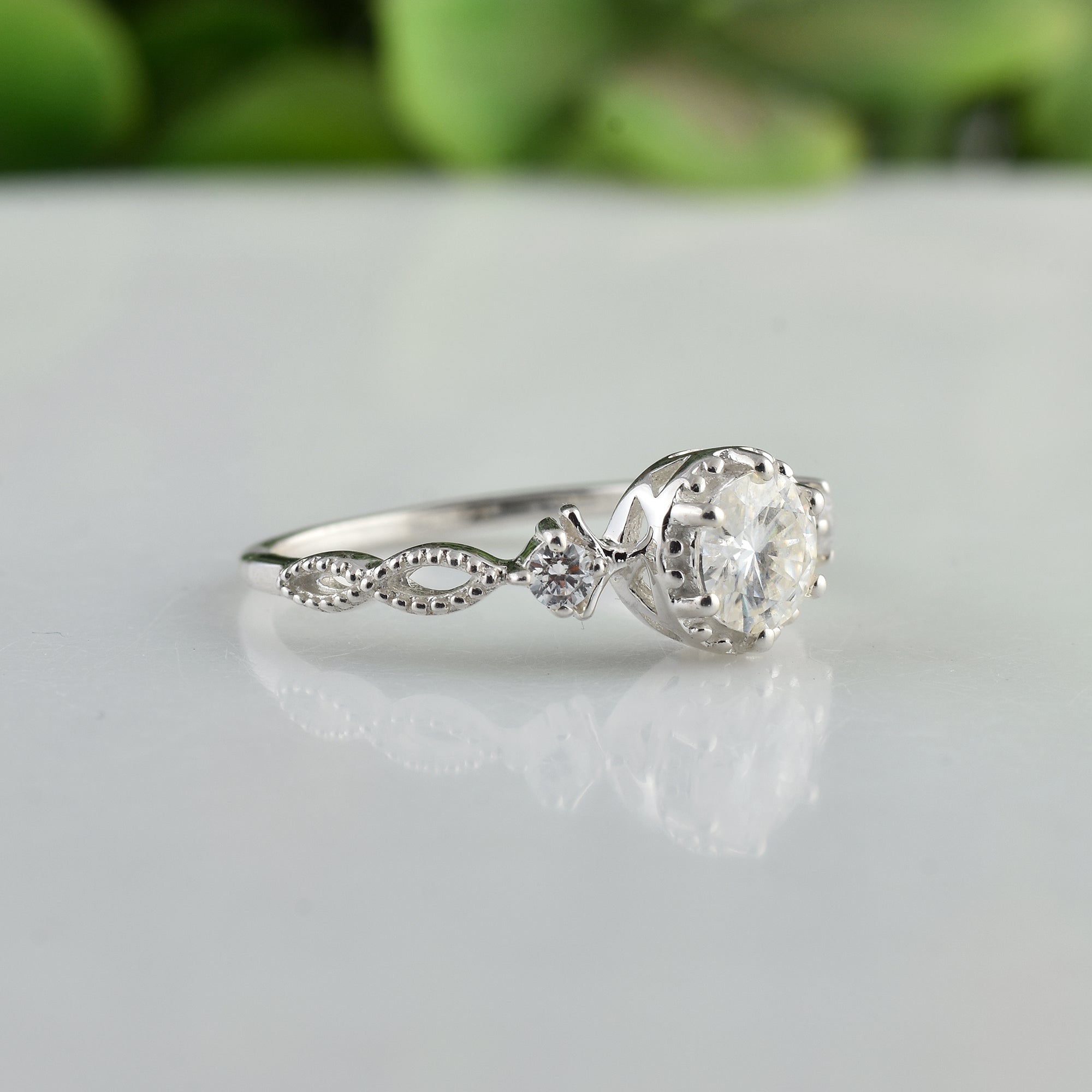 5mm Round White Topaz Vintage Halo Engagement Ring 925 Sterling Silver