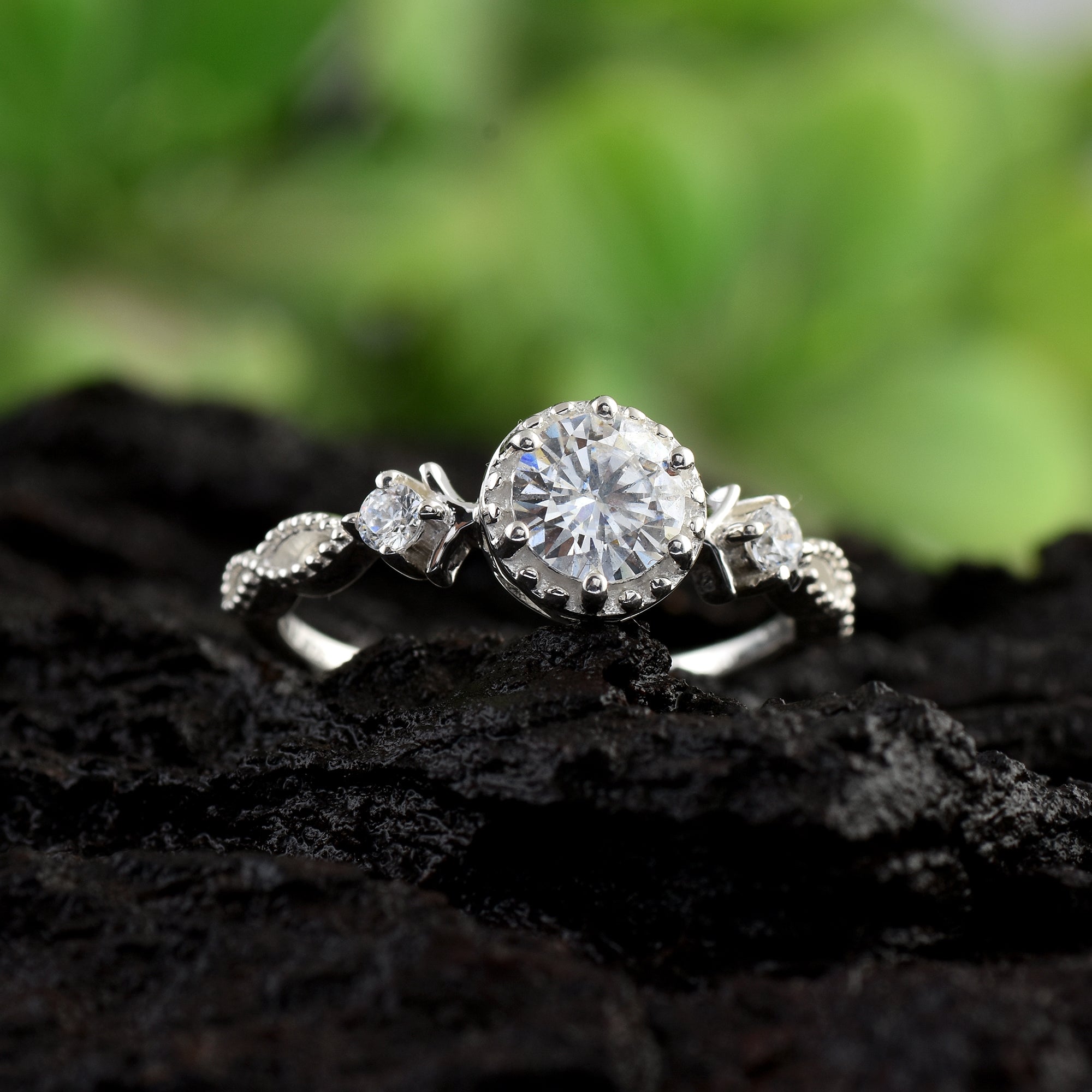 5mm Round White Topaz Vintage Halo Engagement Ring 925 Sterling Silver