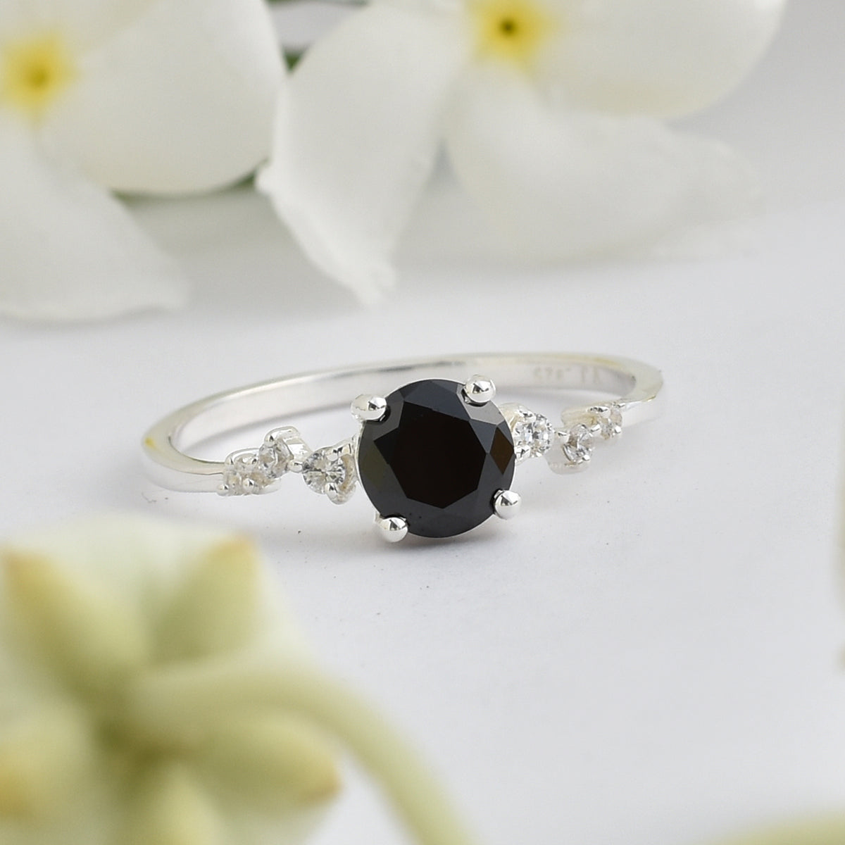 Black Spinel Solitaire Ring – 925 Sterling Silver
