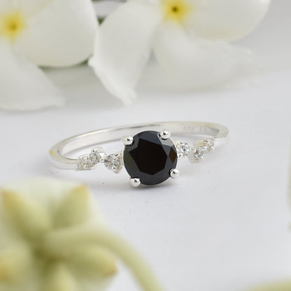 Black Spinel Solitaire Ring – 925 Sterling Silver