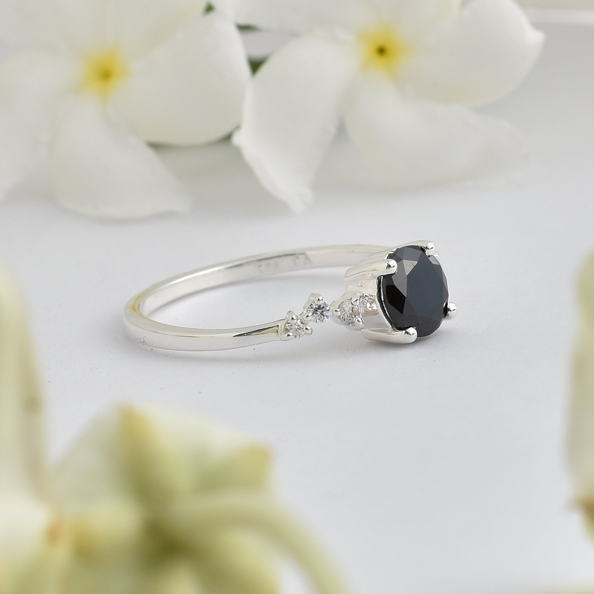 5mm Round Black Spinel Solitaire Ring 925 Sterling Silver