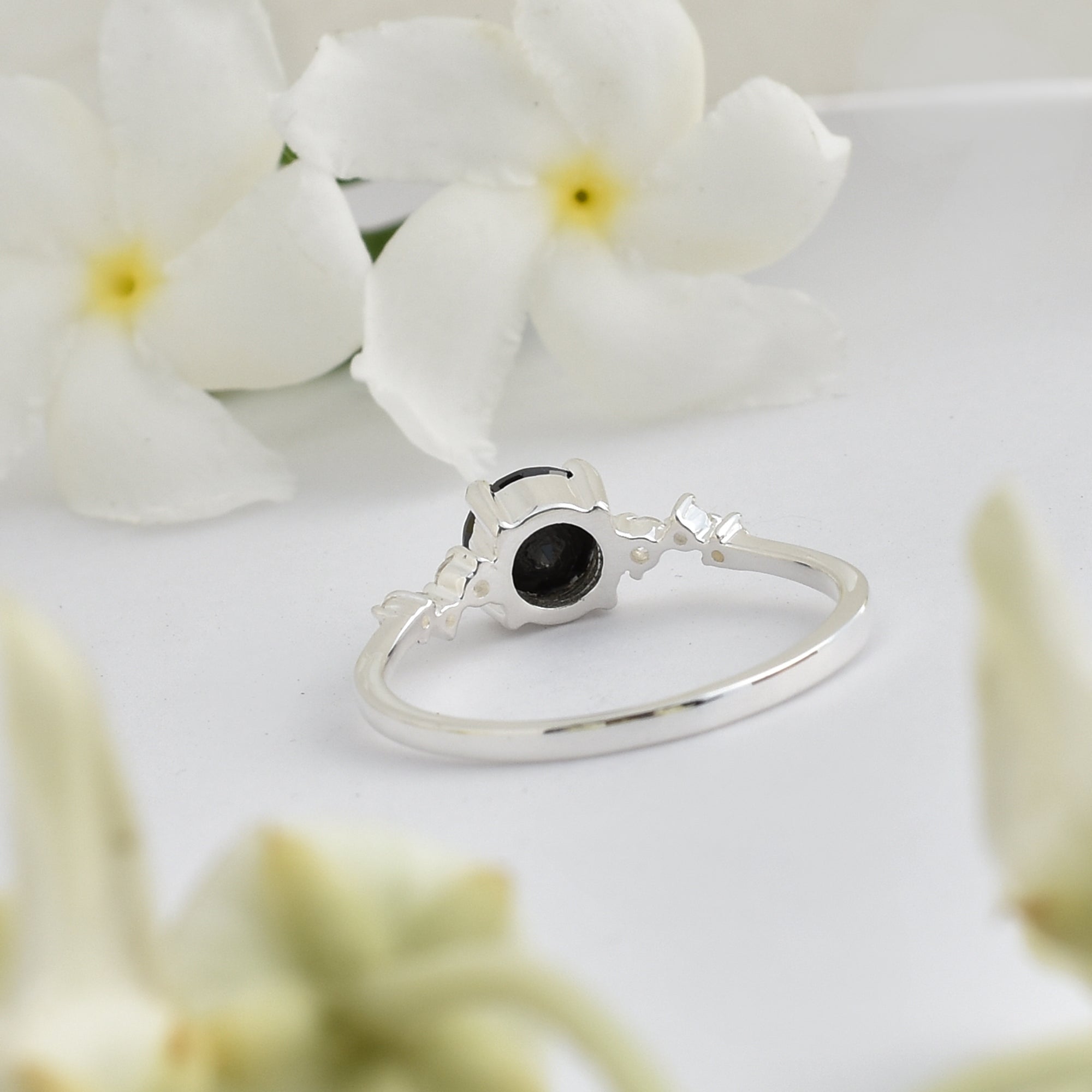 5mm Round Black Spinel Solitaire Ring 925 Sterling Silver