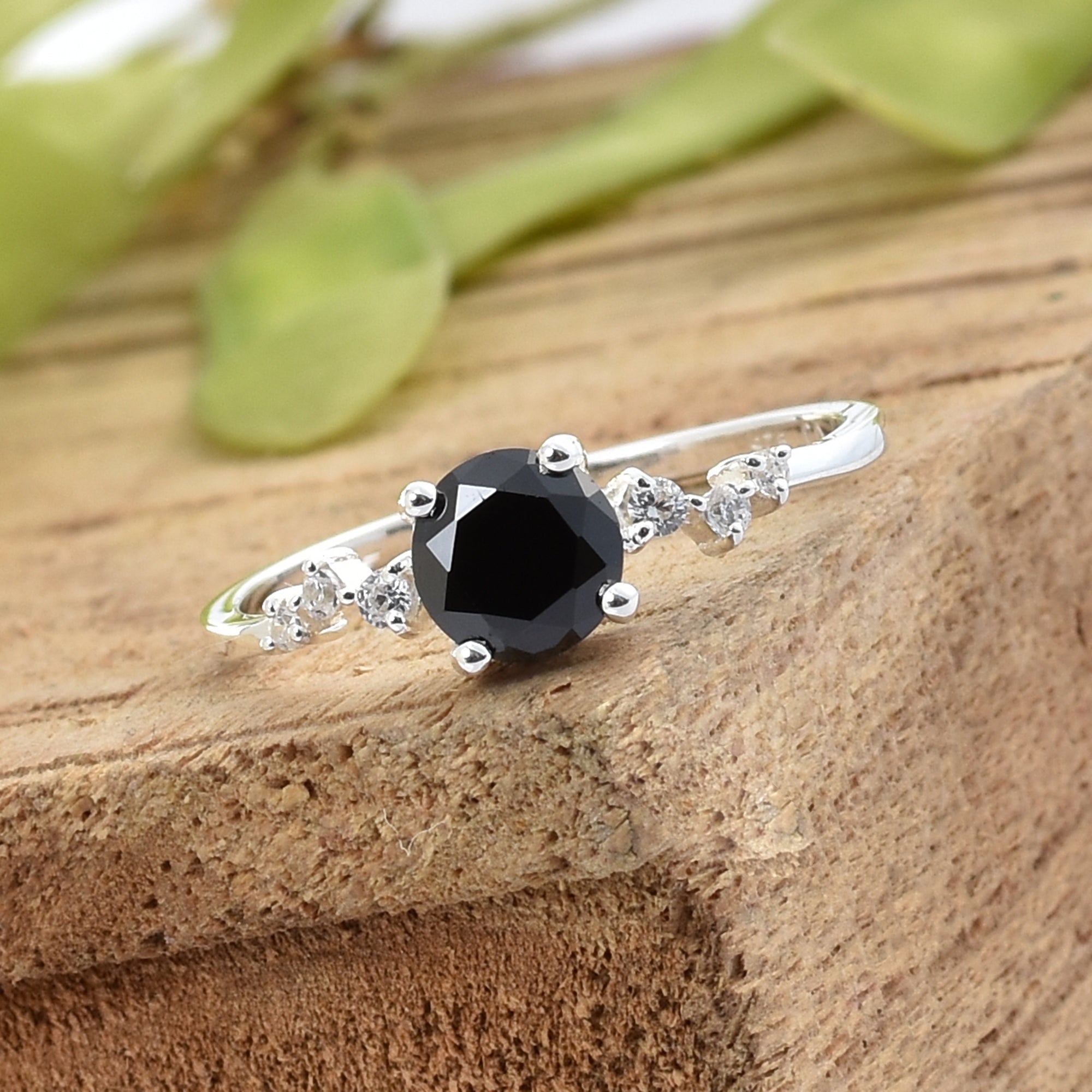 5mm Round Black Spinel Solitaire Ring 925 Sterling Silver
