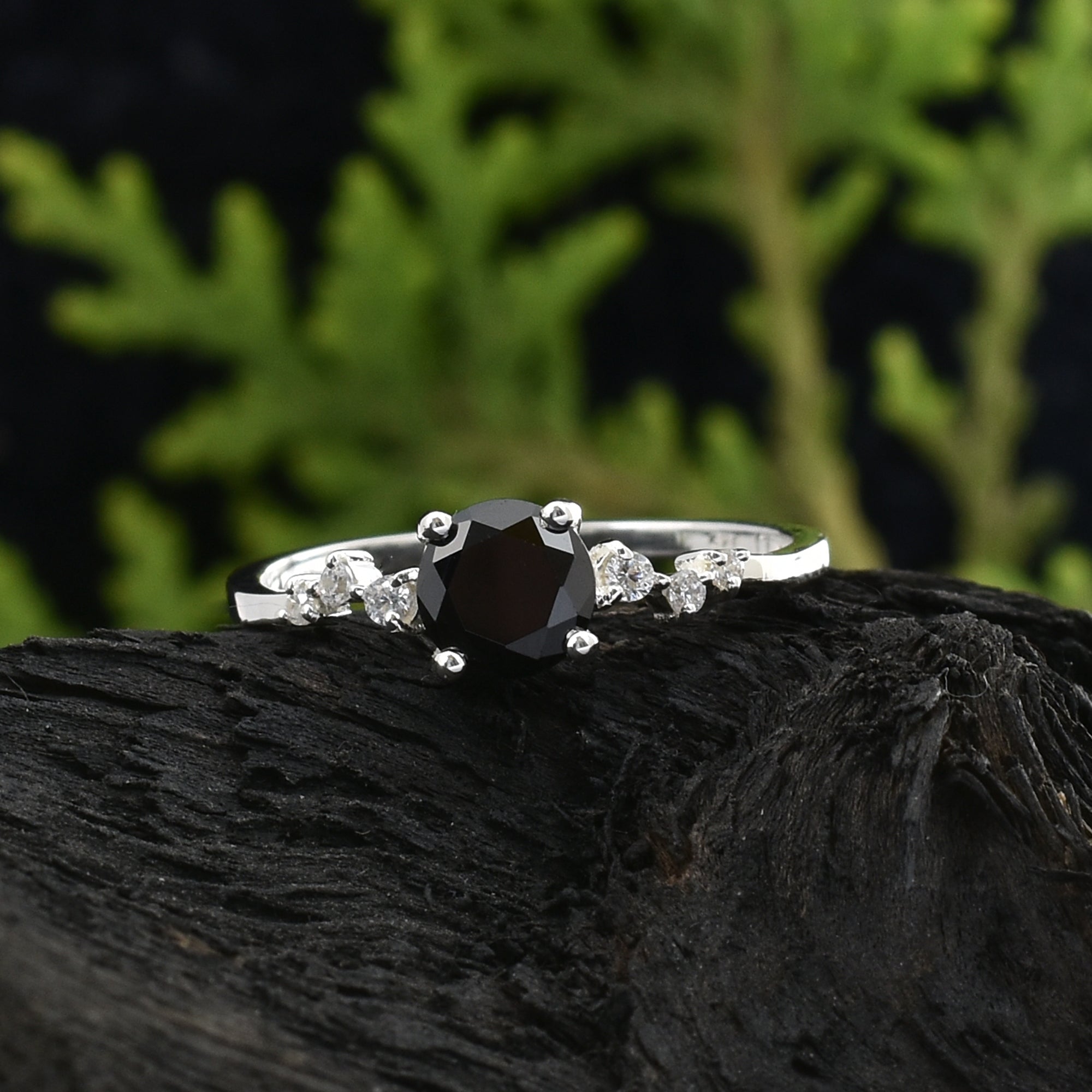 5mm Round Black Spinel Solitaire Ring 925 Sterling Silver