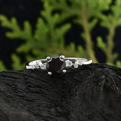 Black Spinel Solitaire Ring – 925 Sterling Silver